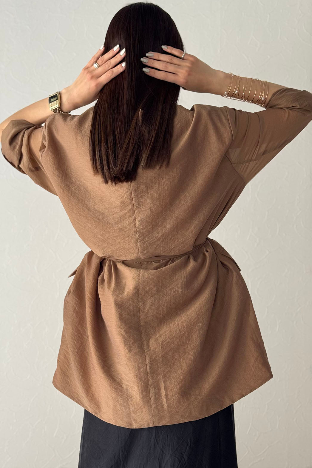 un number HAGOROMO　シアーノーカラージャケット　mocha HAGOROMO】シアーノーカラージャケット (mocha) – un number