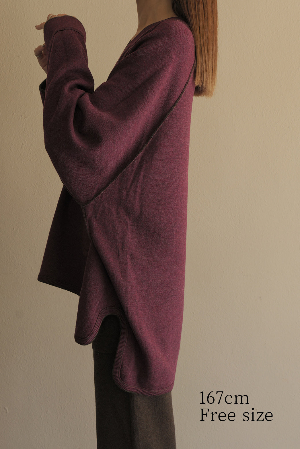 タグ付き ナノユニバース ベルト付きワイドスリーブVニット ゆったり チャコール WAG】Vネックリバーシブルニットポケットあり – un number