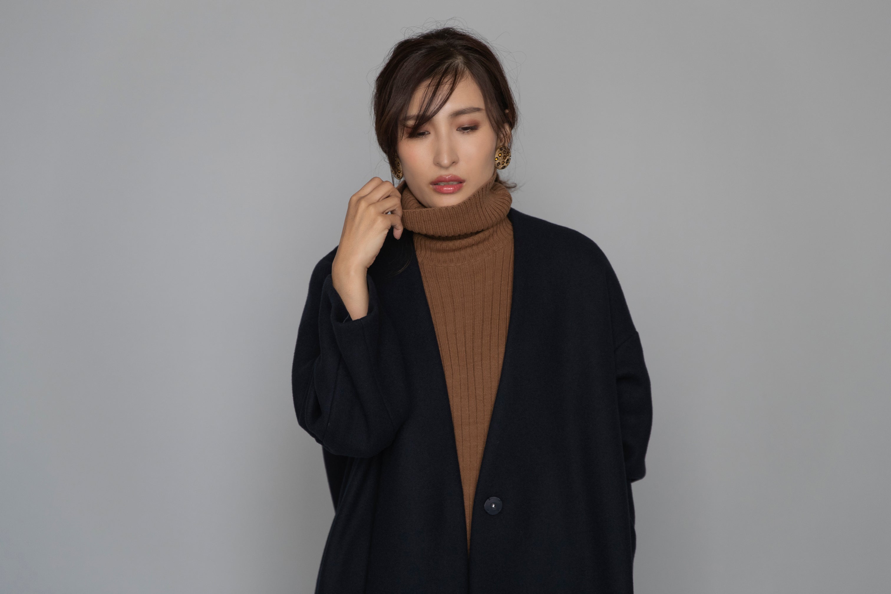 un number [COCOON] ウールノーカラーロングコート